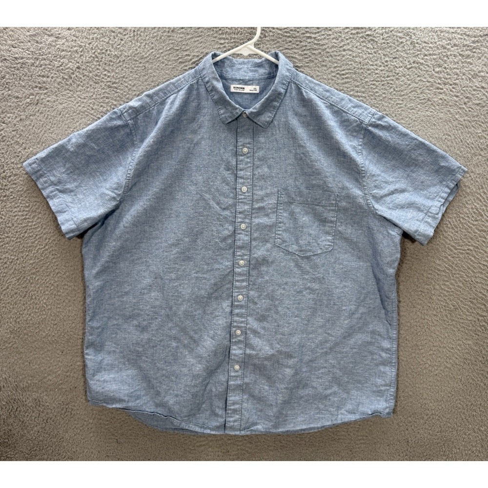 Sonoma Shirt Adult 2XL XXL Blue‎ Camp Linen Blend Beach Nautical Coastal Summer